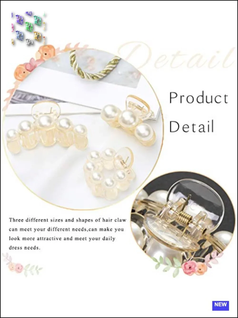 Pearl Hair Claw Clamps Set Non Slip Hair Barrettes